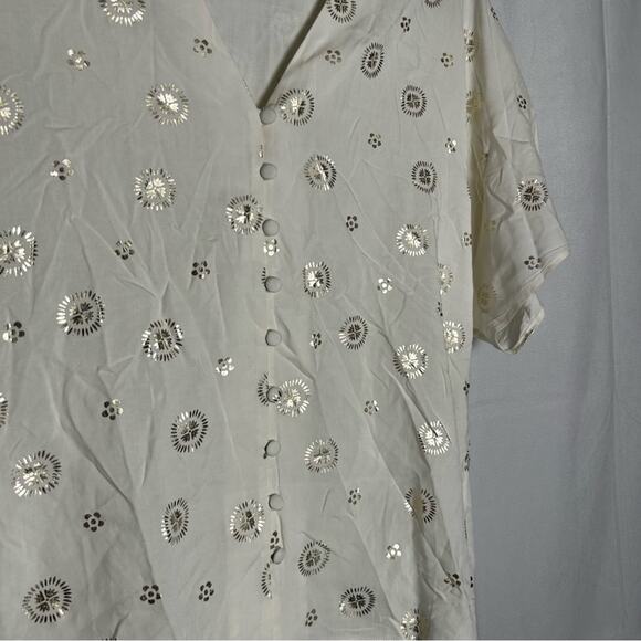 Boden Lightweight Cream & Gold Floral Dotted V Neck Blouse Shirt Top Size 10 - Picture 3 of 5
